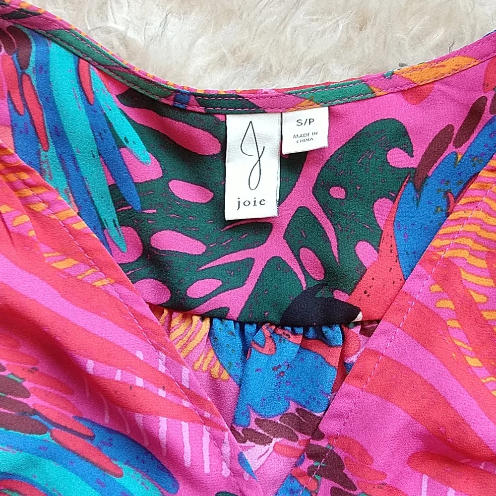 Joie Tropical Rio Parrot Cropped Balloon Sleeve Button Down Tie Front Top S